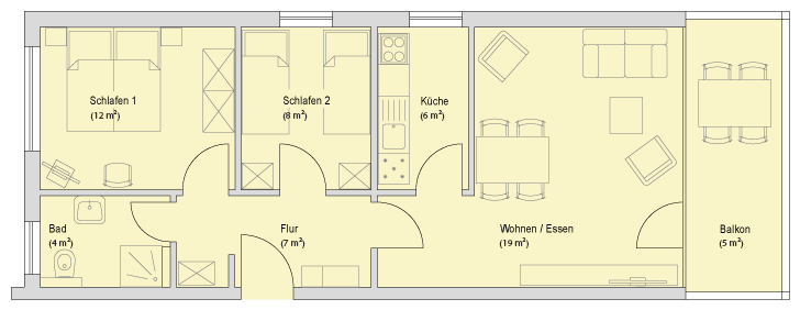 Grundriss der U&K Ferienwohnung mit Meerblick in Göhren Rügen